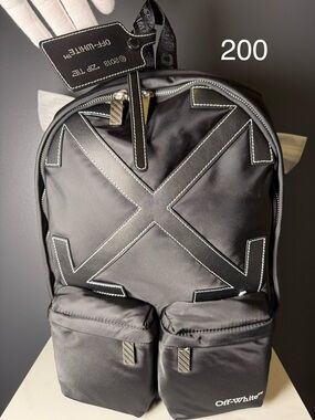 Off-White Black Nylon Backpack with White Stitch Arrow